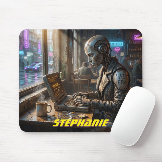 AI Robot Cyborg Android Woman Laptop Computer Mouse Mat (With Mouse)