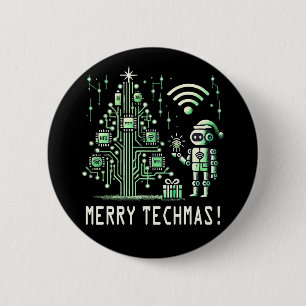 AI Robot with Tech Christmas Tree – Merry Techmas 6 Cm Round Badge