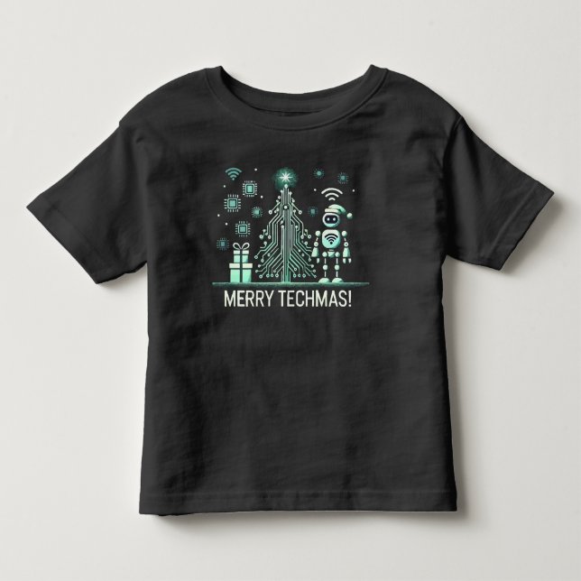 AI Robot with Tech Christmas Tree – Merry Techmas Toddler T-Shirt (Front)