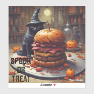 AI Spook or Treat Cat and Burger Vinyl Sticker