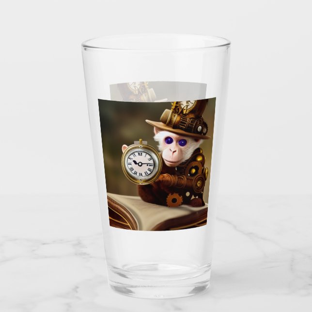 AI Steampunk monkey sci fi Glass cup (Front)