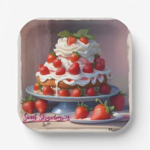 AI Sweet Strawberries Square Paper Plate