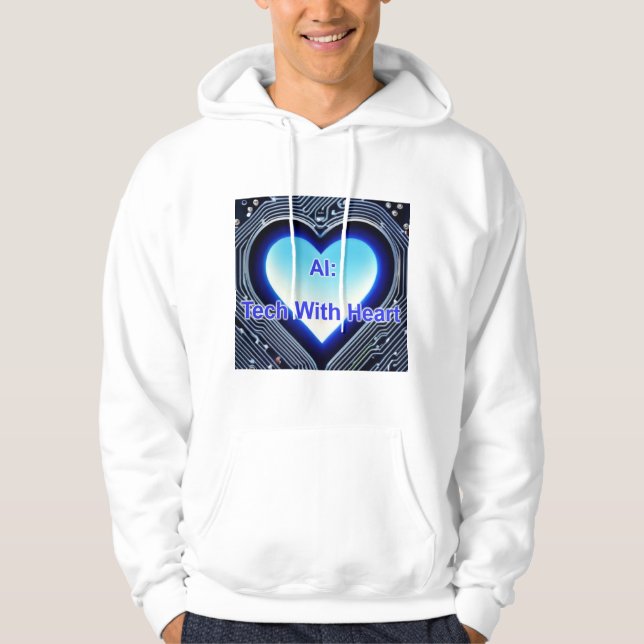 AI: Tech with Heart Men's White Hoodie (Front)