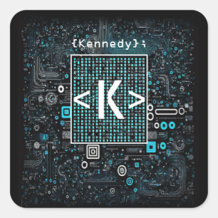 Ai - Technology - Coding Monogram - Letter K Square Sticker