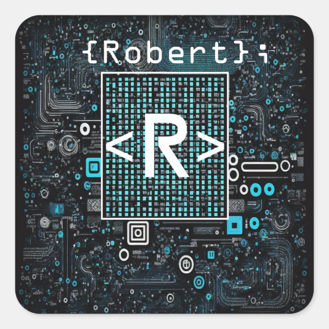 Ai - Technology - Coding Monogram - Letter R Square Sticker (Front)