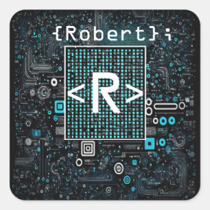 Ai - Technology - Coding Monogram - Letter R Square Sticker