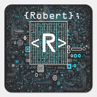 Ai - Technology - Coding Monogram - Letter R Square Sticker