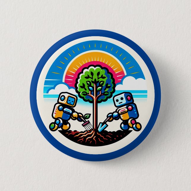 AI Tree Planter - Nature's Tech Ally 6 Cm Round Badge (Front)