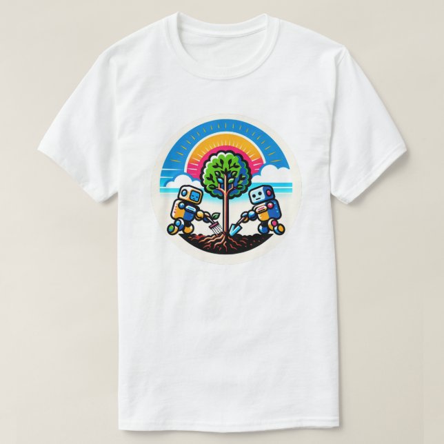 AI Tree Planter - Nature's Tech Ally T-Shirt (Design Front)