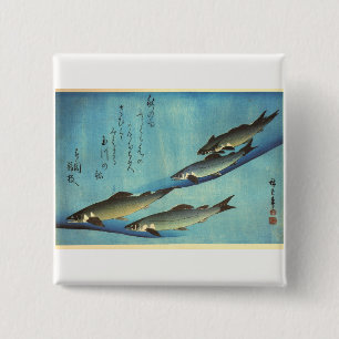 Ai (Trout) - Hiroshige's Colour Japanese Fish Prin 15 Cm Square Badge