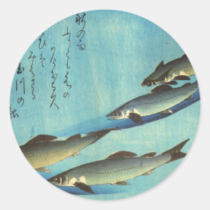 Ai (Trout) - Hiroshige's Colour Japanese Fish Prin Classic Round Sticker