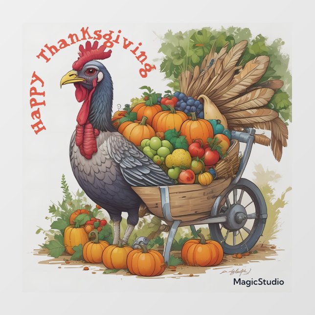 AI Turkey & Wheelbarrow Thanksgiving Window Decal (Sheet)