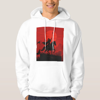 AI Warrior Spirit – Bold Red Sun Silhouette Hoodie