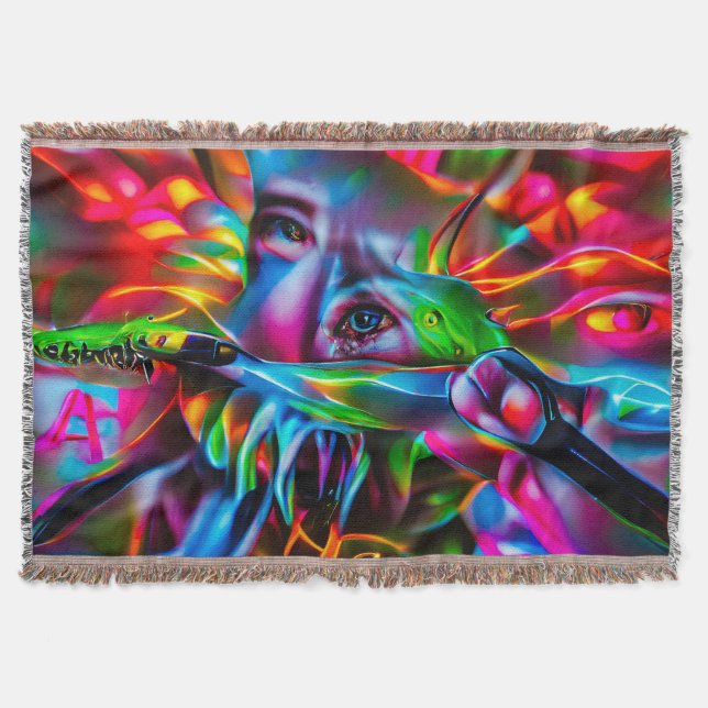 Aichmophobia:  Vivid Surreal Art Throw Blanket (Front)