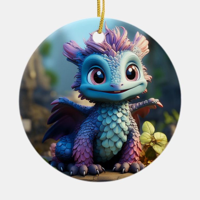 Aiden, a Whimsical Dragon  Ceramic Tree Decoration (Front)