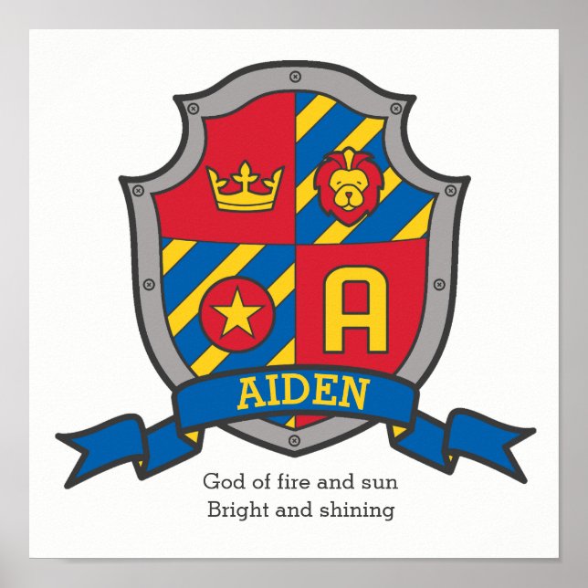 Aiden boys name and meaning shield poster (Front)