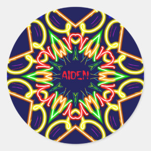 AIDEN ~Fluoro Alien Pattern ~ Personalised  Classic Round Sticker
