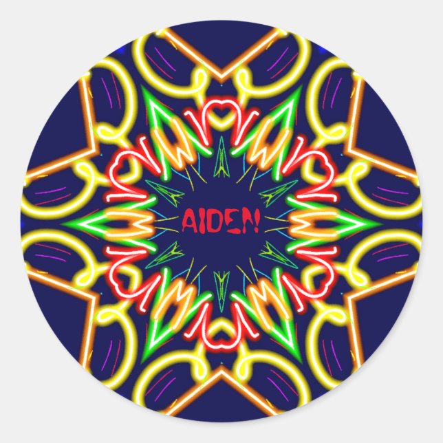 AIDEN ~Fluoro Alien Pattern ~ Personalized  Classic Round Sticker (Front)