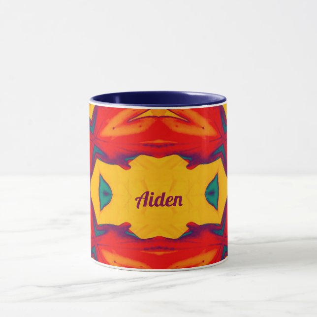 AIDEN ~ Zany Pattern ~ Red Blue Yellow and Orange  Mug (Center)
