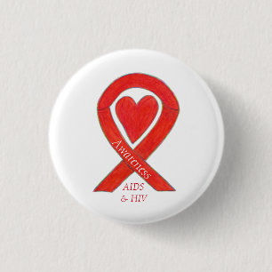 AIDS and HIV Awareness Heart Ribbon Customised Pin