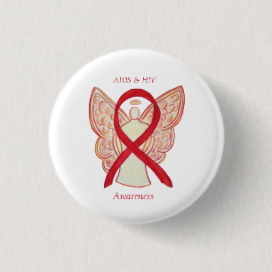 AIDS and HIV Awareness Ribbon Angel Customised Pin