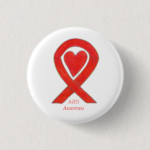AIDS Awareness Ribbon Heart Custom Art Pin