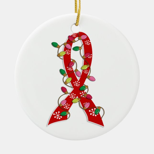 AIDS Christmas Lights Ribbon Ceramic Tree Decoration (Front)