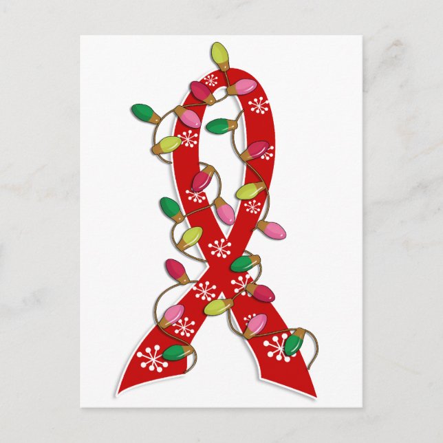 AIDS Christmas Lights Ribbon Holiday Postcard (Front)