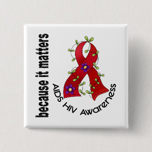 AIDS HIV Flower Ribbon 3 15 Cm Square Badge