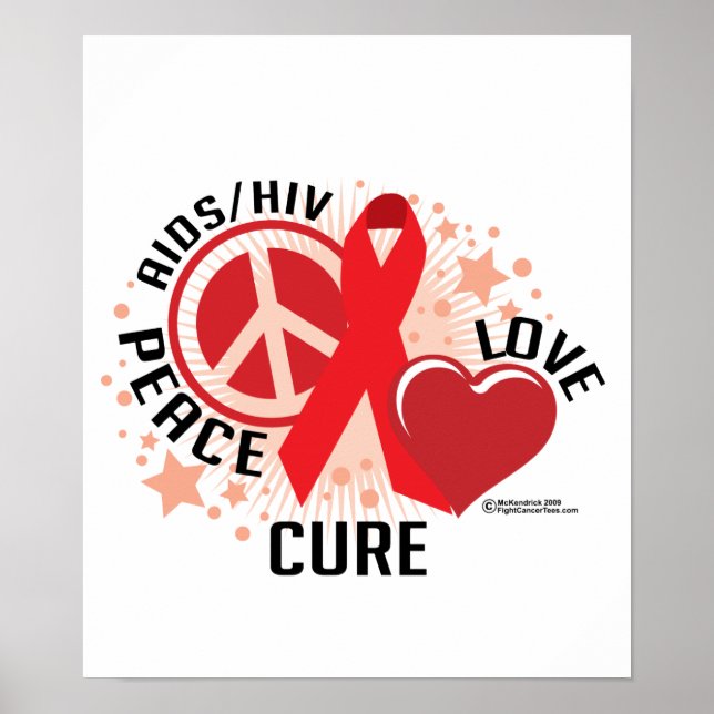 AIDS/HIV Peace Love Cure Poster (Front)