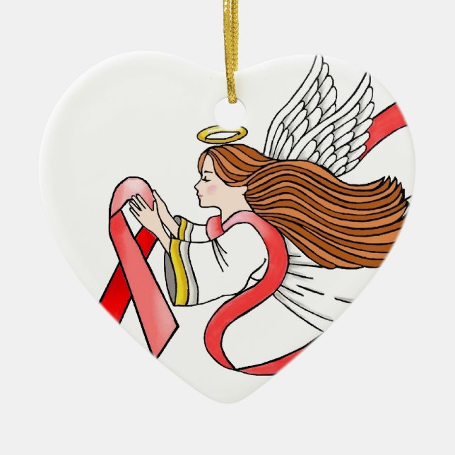 AIDS "Red Ribbon" Awareness Angel Ceramic Tree Decoration (Front)