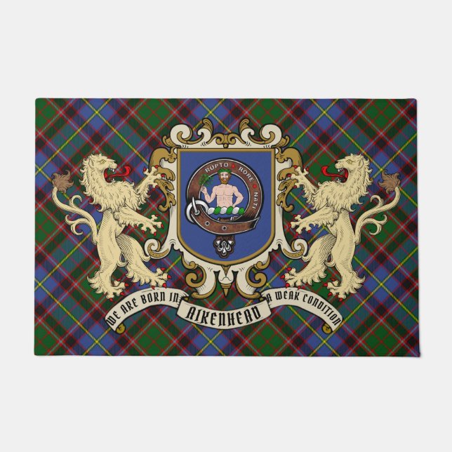 Aikenhead Clan Badge & Tartan  Doormat (Front)