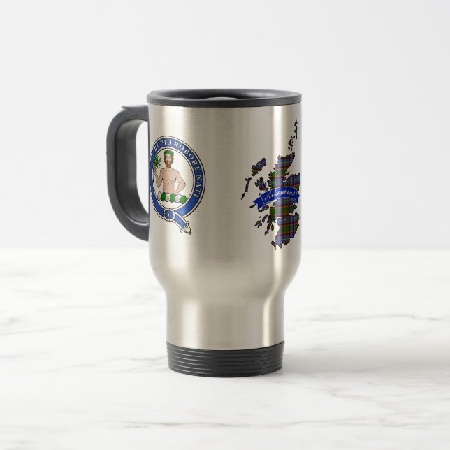 Aikenhead Clan Badge & Tartan Travel Mug (Front Left)