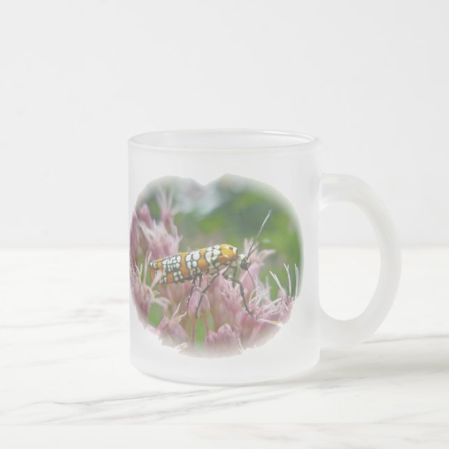 Ailanthus Web Worm Moth on Ironweed Frosted Glass Coffee Mug (Right)