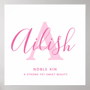 Ailish name meaning shades of pink text custom poster