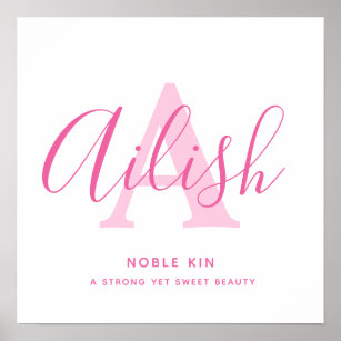 Ailish name meaning shades of pink text custom poster