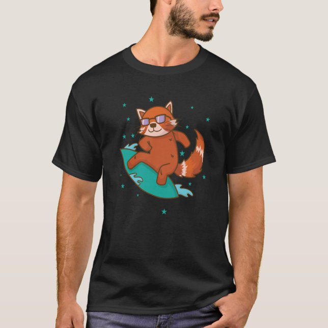 Ailuridae surfing Bear Cat lesser Panda T-Shirt (Front)