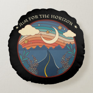 Aim for the horizon travel nature roadtrip round cushion