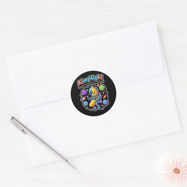 Aim High! – Banana Astronaut Adventure Classic Round Sticker (Envelope)