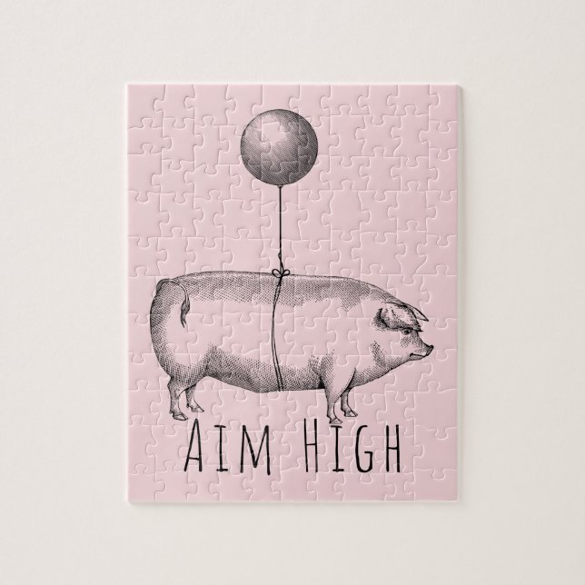 Aim High Cute Pig and Balloon Inspirational Jigsaw Puzzle (Vertical)