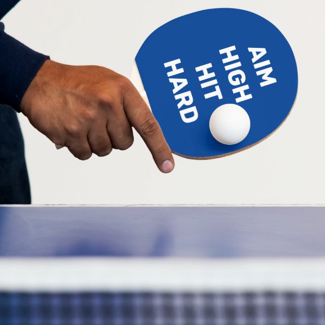 Aim High Hit Hard White Blue Ping Pong Paddle (Insitu)