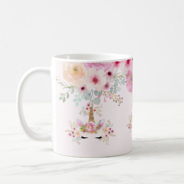 AIM HIGH Pink Gold Glitter Unicorn Face Girls Coffee Mug (Left)