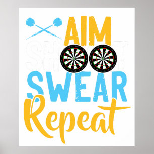 Aim Shoot Swear Repeat Darts T-Shirt Retro Vintage Poster