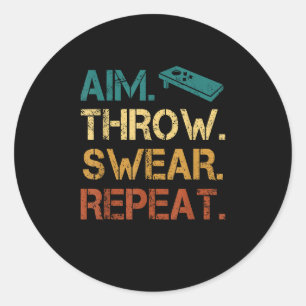 Aim Throw Swear Repeat Vintage Bean Bag Toss Funny Classic Round Sticker