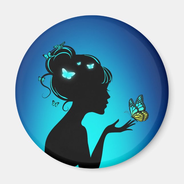 Aimant La femme papillons bleues Magnet (Front)