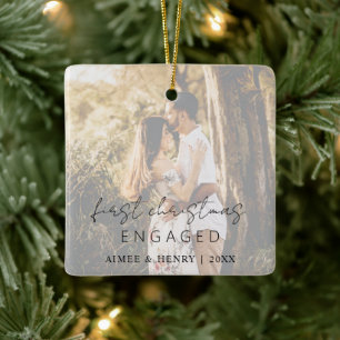 Aimee Rustic Script Modern Engaged Ceramic Ornament