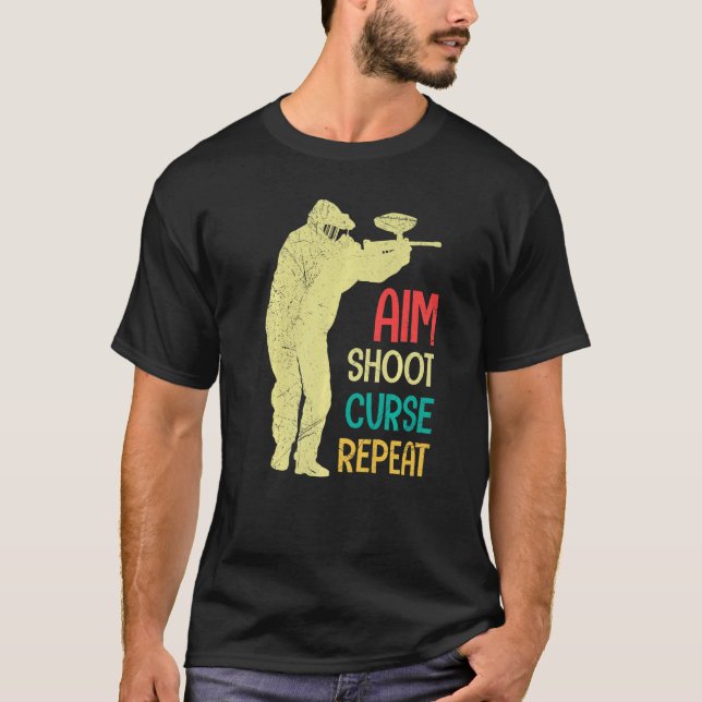 Aiming Shooting Swearing Again Paintball T-Shirt (Front)