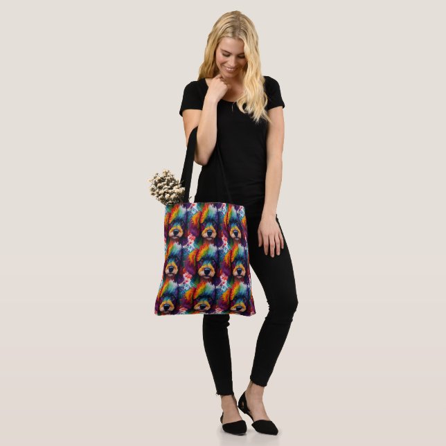ainbow Poodle Watercolor Tote Bag (On Model)