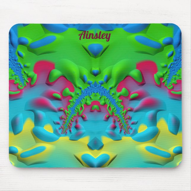 AINSLEY ~ Zany Hot Pink Yellow Green and Blue  Mouse Mat (Front)