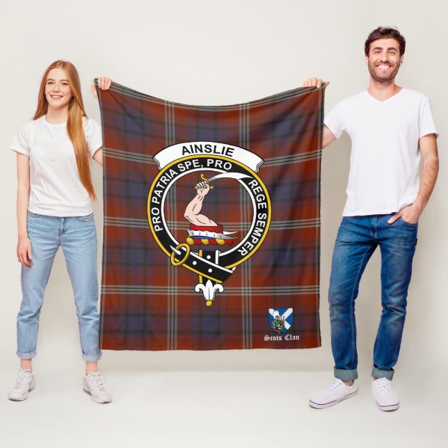Ainslie Ancient Clan Badge Tartan Plaid Fleece Blanket (In Situ)